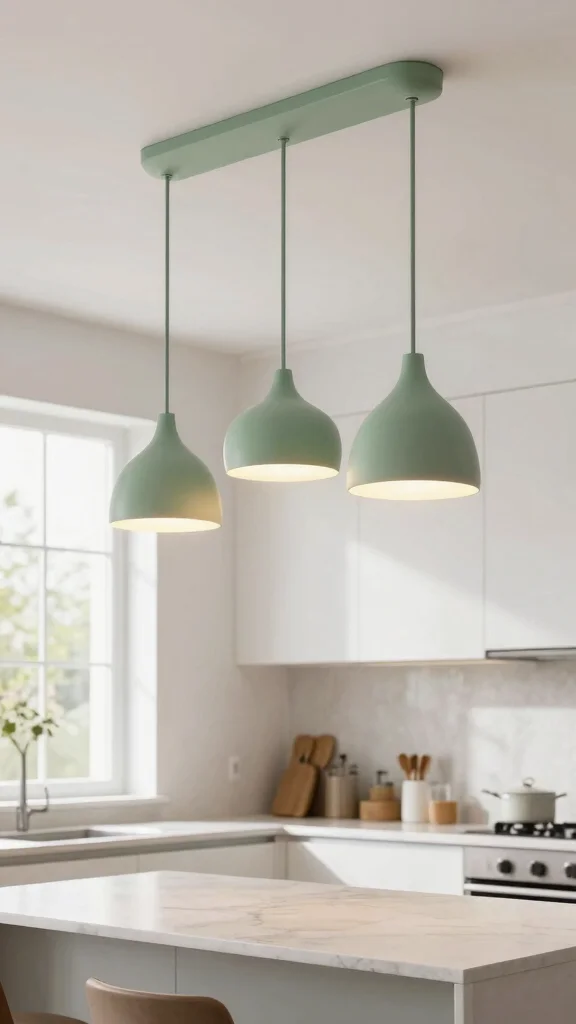 20 Stunning Sage Green and White Kitchen Ideas for a Fresh Look - 5. Contemporary Sage Green Lighting 1
