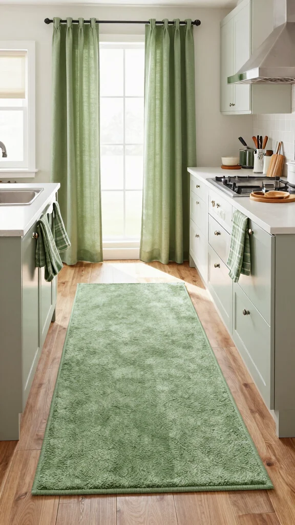 20 Stunning Sage Green and White Kitchen Ideas for a Fresh Look - 6. Sage Green Rugs and Textiles 1