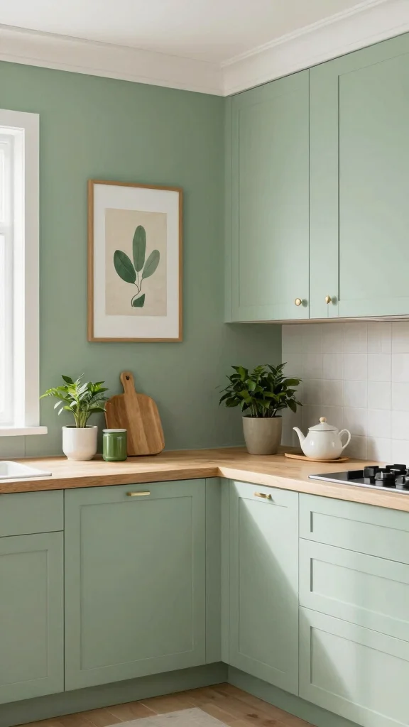 20 Stunning Sage Green and White Kitchen Ideas for a Fresh Look - 8. Sage Green Wall Paint 1