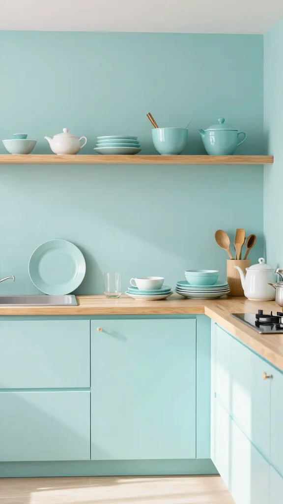 20 Trendy Green Paint Colors for Kitchen Walls & Cabinets - 14. Soft Mint Blue 1