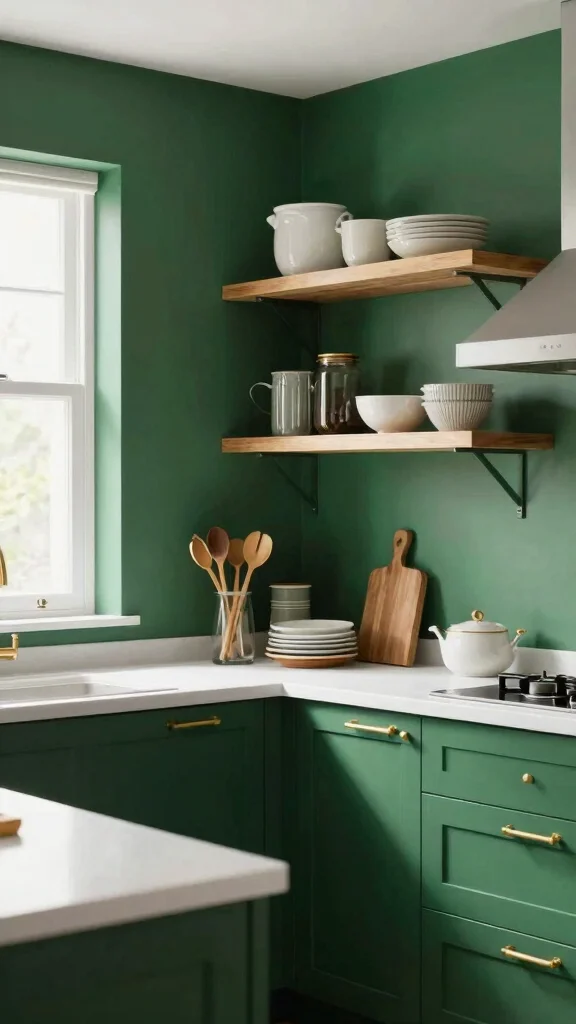 20 Trendy Green Paint Colors for Kitchen Walls & Cabinets - 2. Bold Forest Green 1