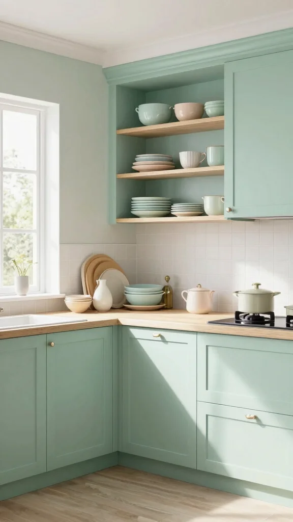 20 Trendy Green Paint Colors for Kitchen Walls & Cabinets - 5. Soft Celadon 1