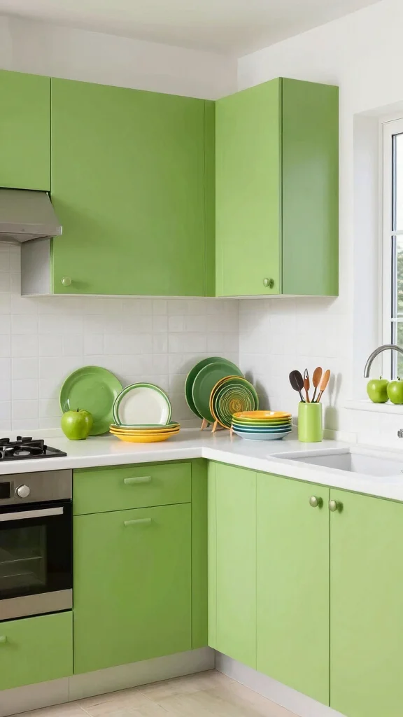 20 Trendy Green Paint Colors for Kitchen Walls & Cabinets - 9. Fresh Green Apple 1